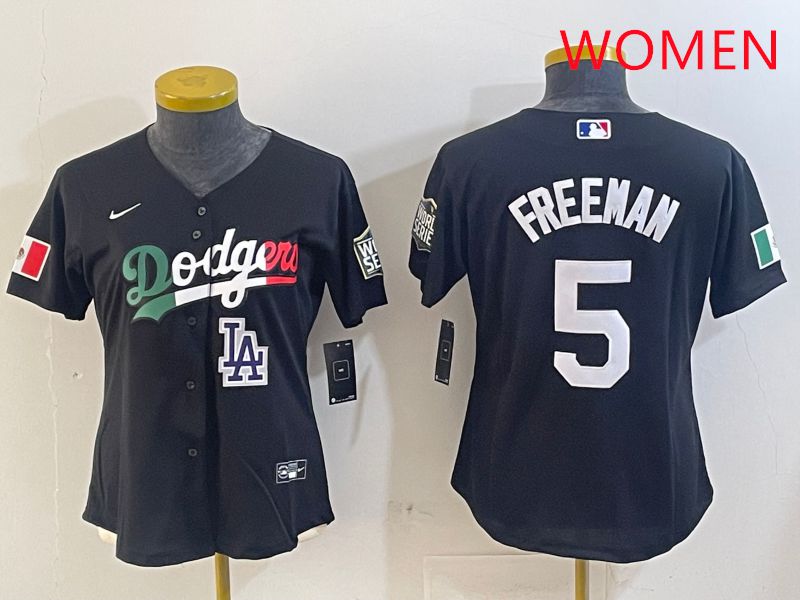 Women Los Angeles Dodgers #5 Freeman Black Game 2025 Nike MLB Jersey style 4039